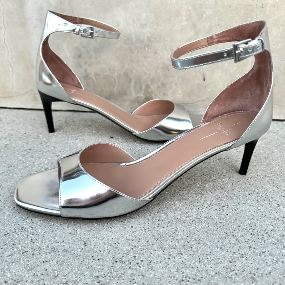 LINEA PAOLO silver heels sandals leather Strappy stilettos women’s 13 Nordstrom - Picture 6 of 11